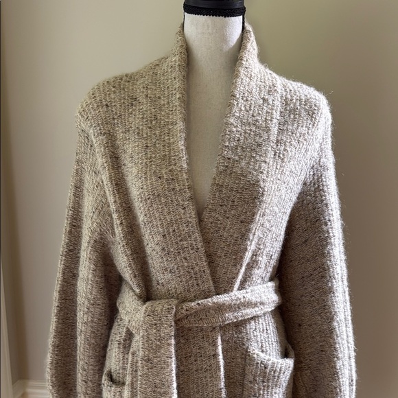 Vintage Wool Mohair Blend Long Textured Cardigan Sweater Belted Women's Large - Picture 3 of 12